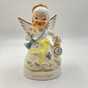 Vintage Napco Japan January Birthday Angel Time Figurine Girl New Years A1361